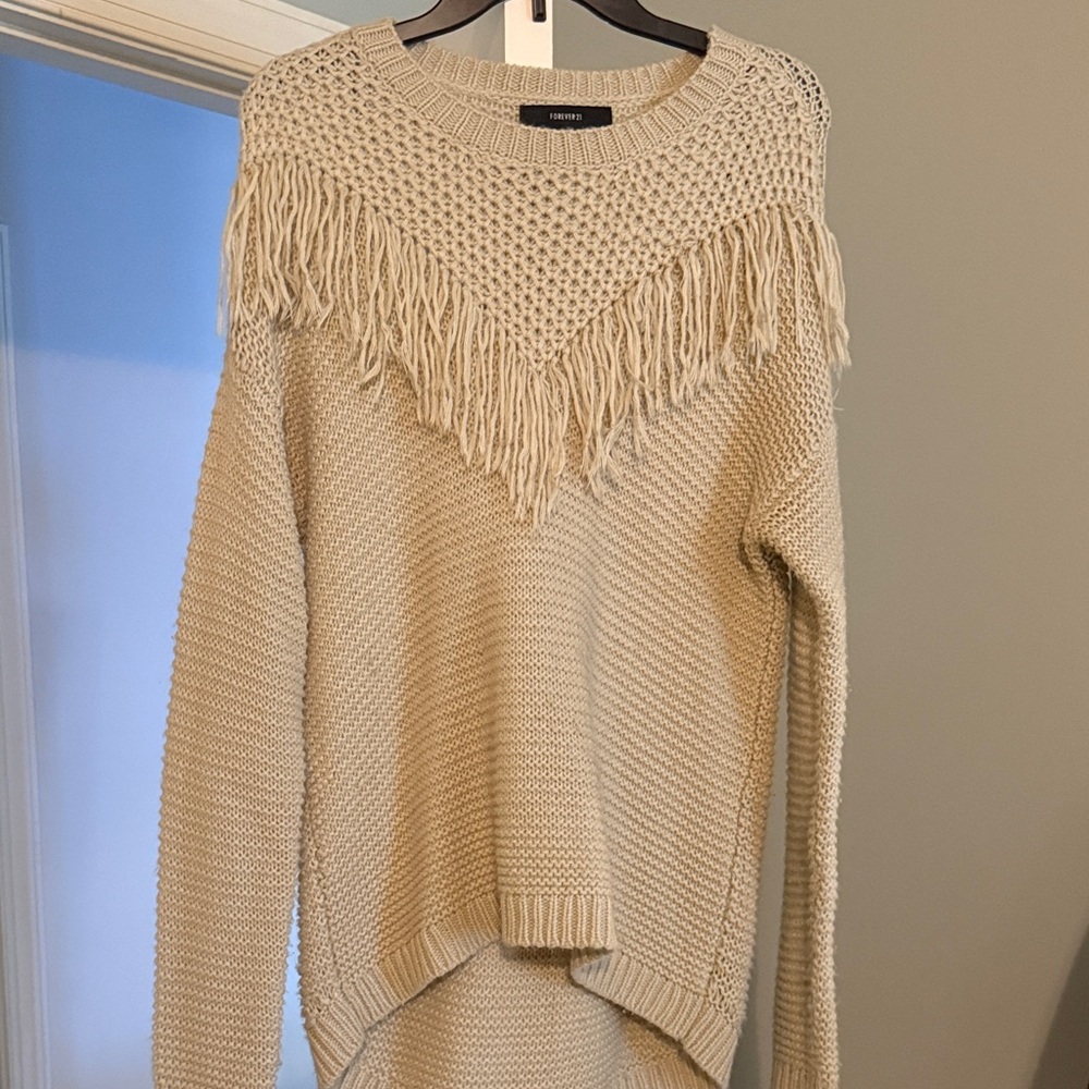 Forever 21 Cream Fringe Sweater
